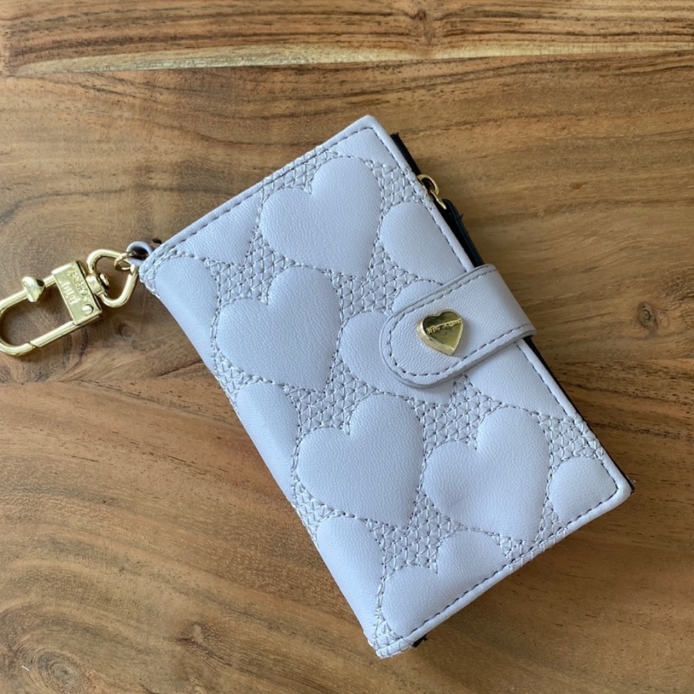 Betsey Johnson light heart quilted wallet keychain light pink purple